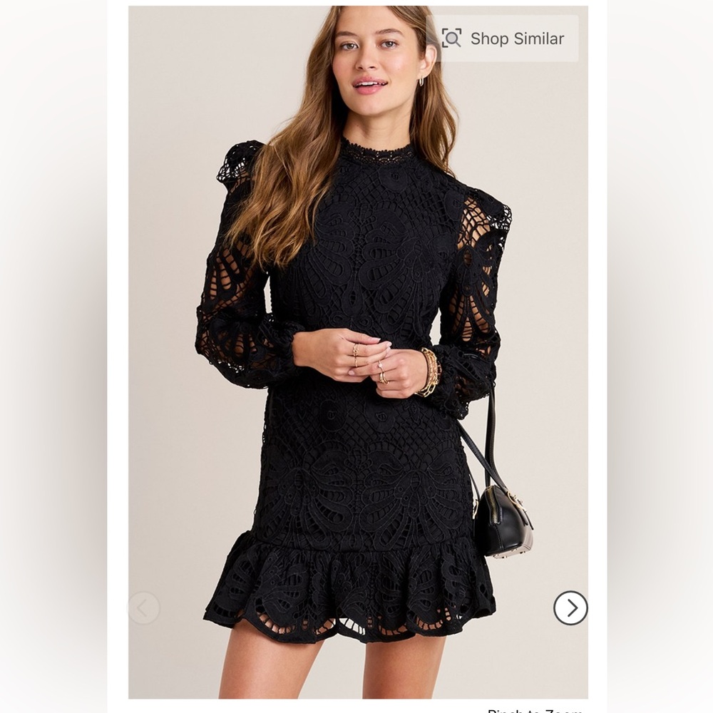Francesca's Collections-Ruth High Neck Lace Mini Dress